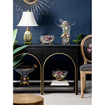 Ваза стеклянная прозрачная с бронзовым основанием в виде ветвей и фарфоровыми птичками Eden Garden варинант исполнения - 6 | Loft Concept в Брянске