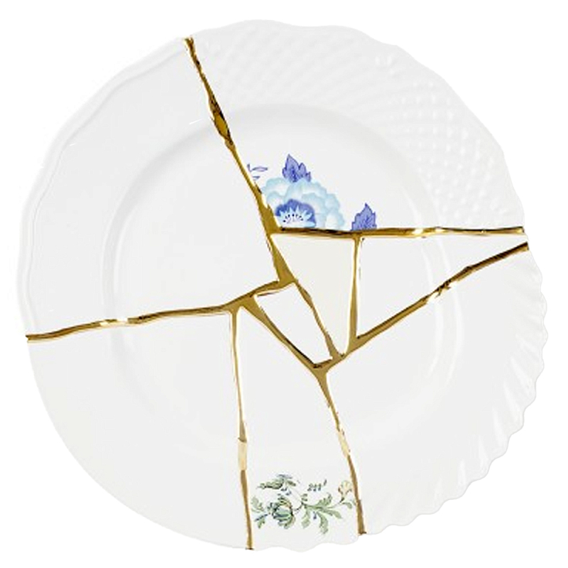 Тарелка Seletti Kintsugi II Белый Золотой Голубой Тарелка Seletti Kintsugi II Белый Золотой Голубой в Брянске | Loft Concept