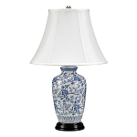 Настольная лампа с фарфоровым основанием с декоративным орнаментом и белым абажуром на темной круглой подставке Elstead Lighting варинант исполнения - 1 | Loft Concept в Брянске