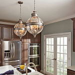 Подвесной светильник с прозрачным стеклянным плафоном в форме шара цвета никеля в индустриальном стиле на цепи 3 лампы Feiss варинант исполнения - 3 | Loft Concept в Брянске