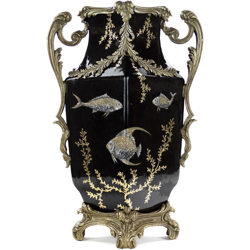 Фарфоровая ваза Gold Algae Fish Vase Черный Бронза Золотой Фарфоровая ваза Gold Algae Fish Vase Черный Бронза Золотой в Брянске | Loft Concept