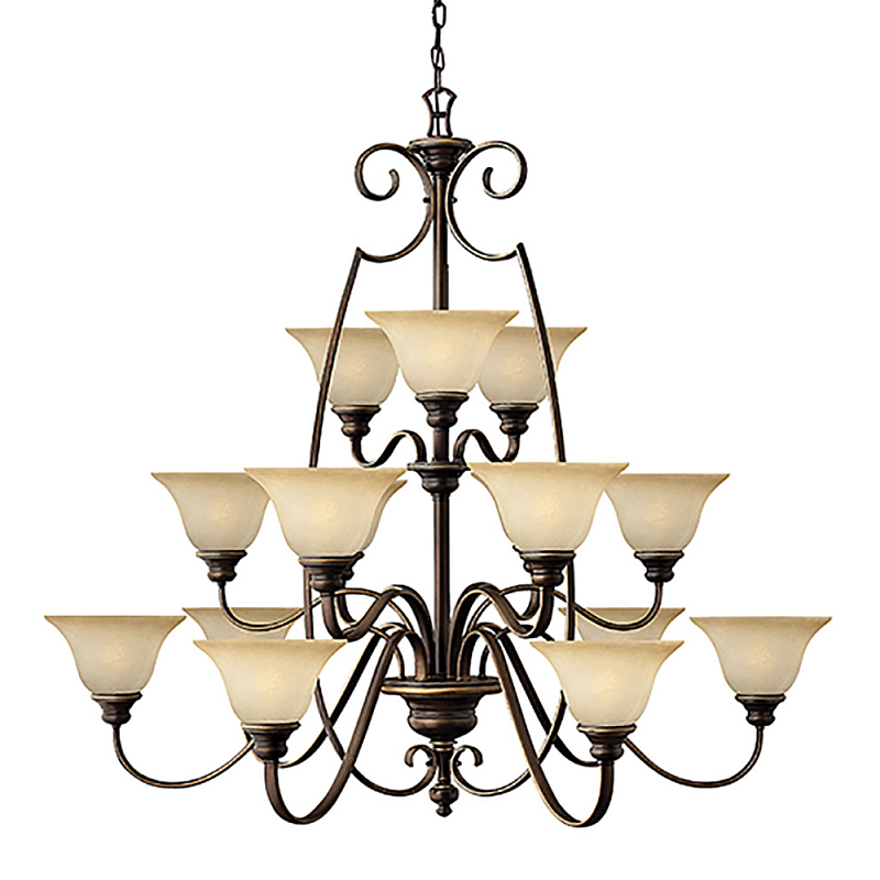 Люстра трехъярусная бронзового цвета с 15-ю кремовыми плафонами в форме чаш Hinkley Бронза Бежевый в Брянске | Loft Concept 