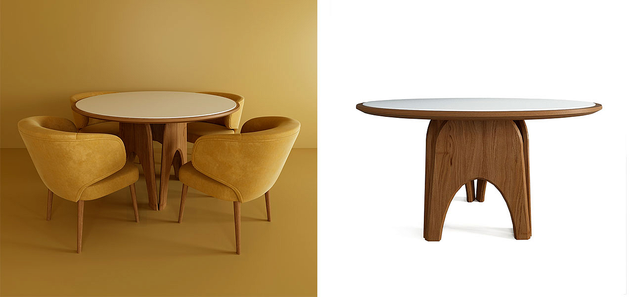 Обеденный круглый стол из дерева со столешницей из камня Pelican Dinner Table Обеденный круглый стол из дерева со столешницей из камня Pelican Dinner Table - Loft-Concept в Брянске
