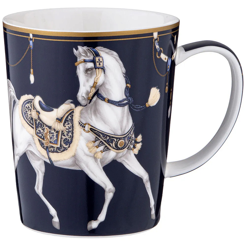 Кружка из фарфора синяя с изображением лошади 400 мл Porcelain Horse Set Белый Синий Золотой Кружка из фарфора синяя с изображением лошади 400 мл Porcelain Horse Set Белый Синий Золотой в Брянске | Loft Concept