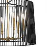 Люстра цвета латунь с 6-ю лампами свечами внутри цилиндрического абажура из черных металлических реек Kichler варинант исполнения - 3 | Loft Concept в Брянске