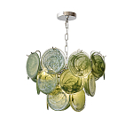 Люстра из зеленых стеклянных дисков с перламутровым эффектом Green Glowing Glaze варинант исполнения - 7 | Loft Concept в Брянске