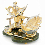 Икорница с ложкой с декором "Дед с осетром" с гравировкой на подставке из натурального камня Нефрит Decorative Cavair Dishes варинант исполнения - 1 | Loft Concept в Брянске