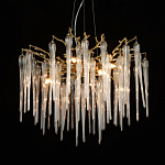 Люстра золотого цвета с декоративными ветками и длинными прозрачными стеклянными подвесами в форме сосулек Droplet Chandelier варинант исполнения - 3 | Loft Concept в Брянске