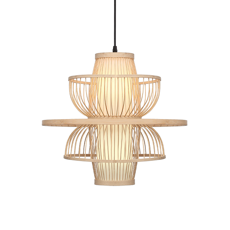 Подвесной светильник фигурный из деревянных прутьев с плафоном из натуральной ткани Light Inside the Cell Древесина в Брянске | Loft Concept 