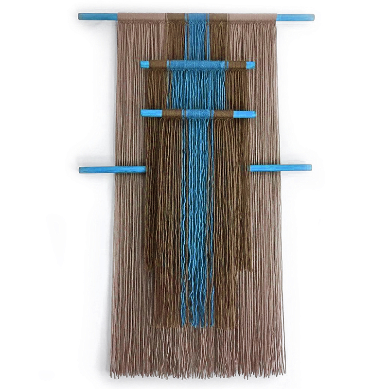 Дизайнерское Панно Макраме из хлопковых нитей Japan Wall Panel Blue Синий Коричневый в Брянске | Loft Concept 