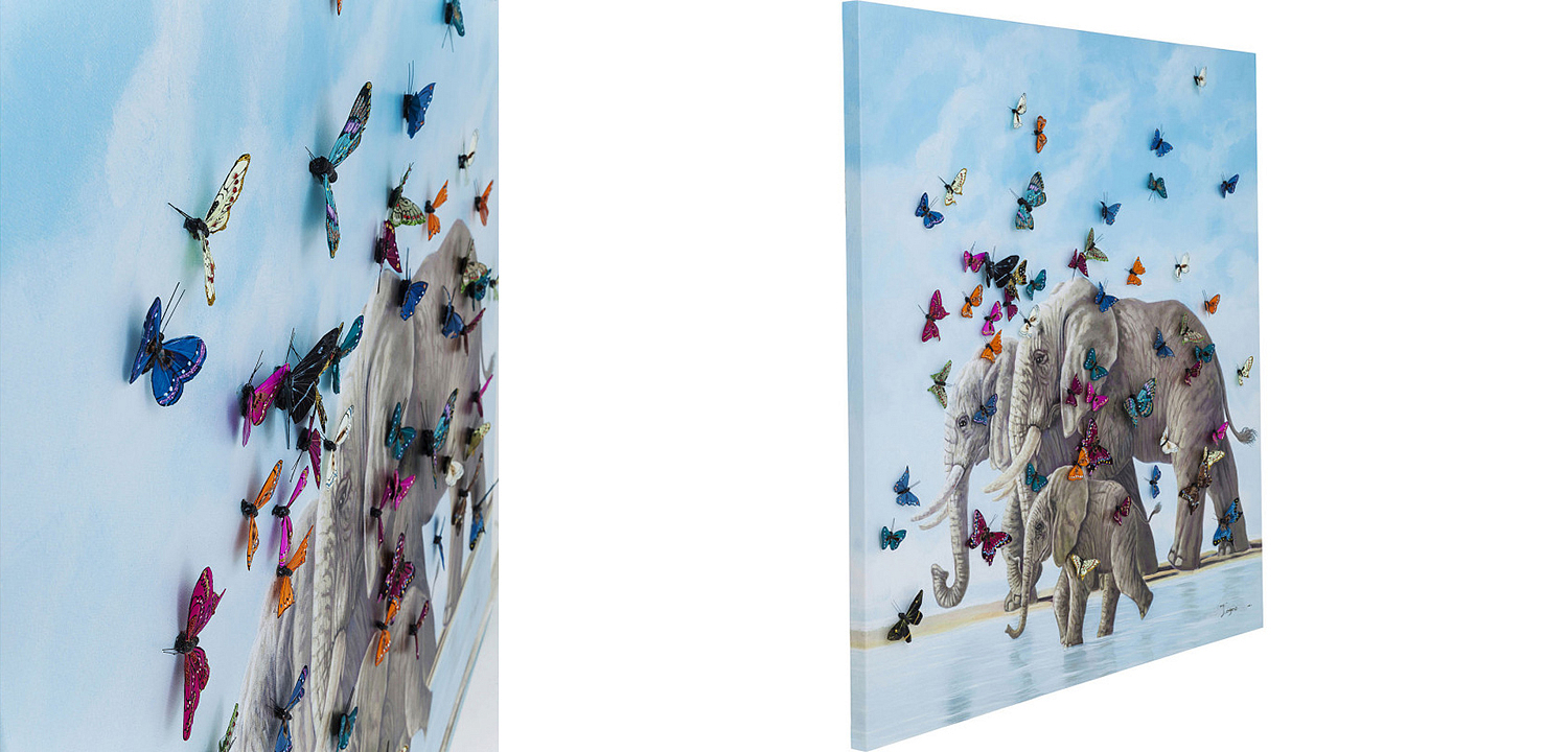 Картина Elephants with Butterflies painting Картина Elephants with Butterflies painting - Loft-Concept в Брянске