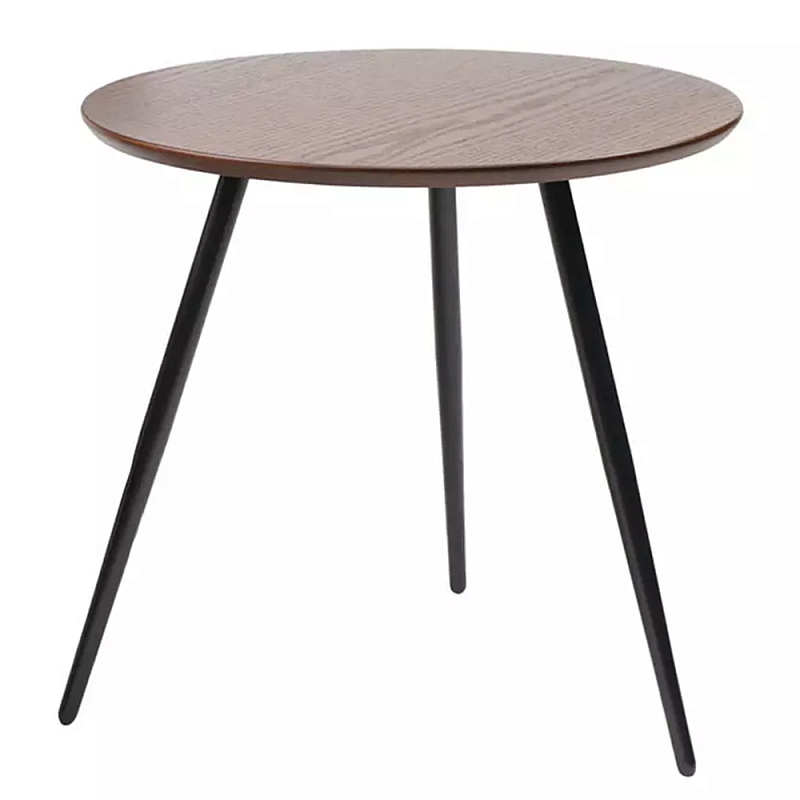 Кофейный столик с круглой столешницей на 3-х черных ножках Laconic Stylish Design Коричневый Черный Кофейный столик с круглой столешницей на 3-х черных ножках Laconic Stylish Design Коричневый Черный в Брянске | Loft Concept