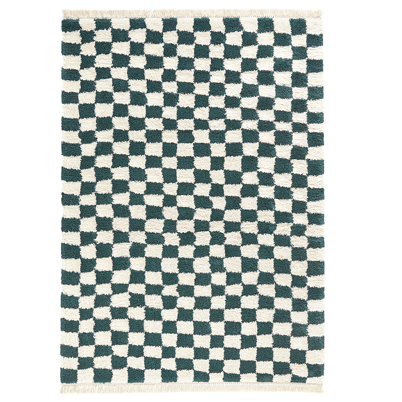 Ковер с шахматным принтом Chess Layout с эффектом шерсти Коньяк Зеленый Черный Ковер с шахматным принтом Chess Layout с эффектом шерсти Коньяк Зеленый Черный в Брянске | Loft Concept