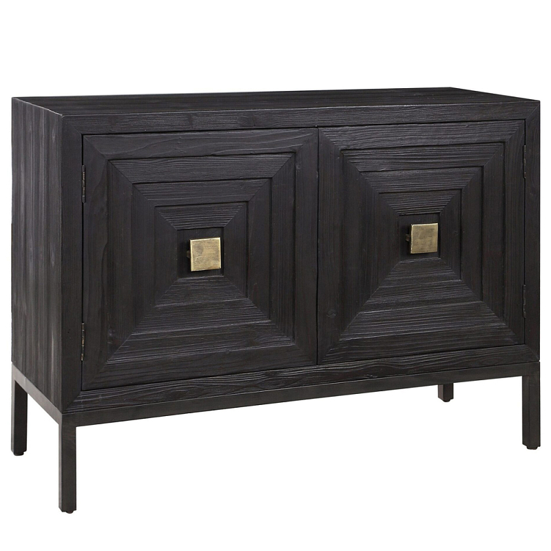 Тумба черная из дерева двухдверная Geometric Double Door Nightstand Черный Тумба черная из дерева двухдверная Geometric Double Door Nightstand Черный в Брянске | Loft Concept