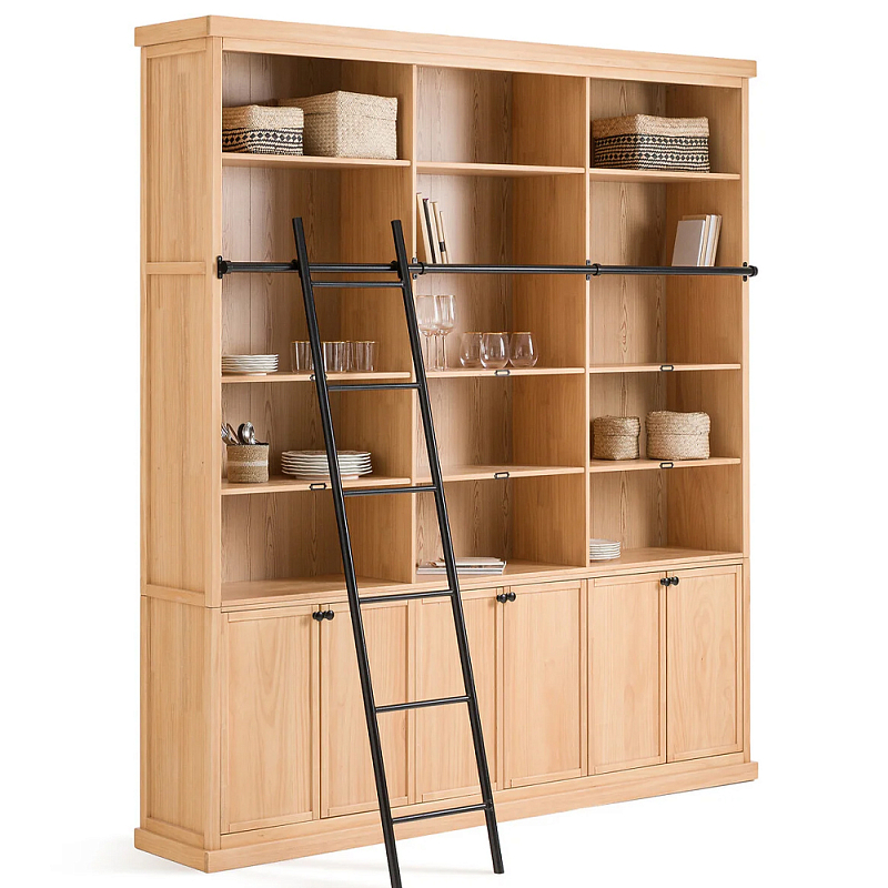 Книжный шкаф из массива сосны с металлической лестницей Burton Wood Cabinet Книжный шкаф из массива сосны с металлической лестницей Burton Wood Cabinet в Брянске | Loft Concept