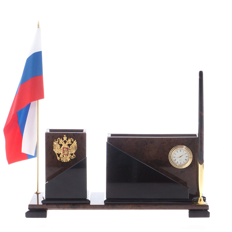 Настольный письменный набор с часами из природного камня обсидиана For the Deputy Коричневый Настольный письменный набор с часами из природного камня обсидиана For the Deputy Коричневый в Брянске | Loft Concept