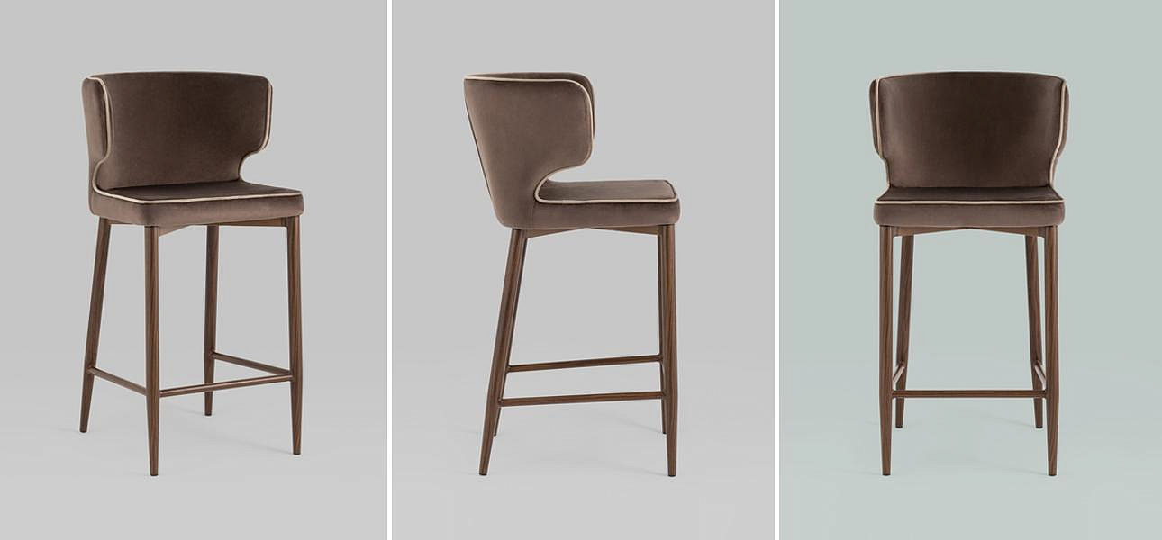 Стул Полубарный Chair посадка 65 см Коричневый Велюр с Белым Кантом Стул Полубарный Chair посадка 65 см Коричневый Велюр с Белым Кантом - Loft-Concept в Брянске