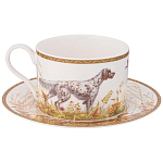 Чайная пара из фарфора с изображением собаки и уток 300 мл Hunting Porcelain Collection варинант исполнения - 1 | Loft Concept в Брянске