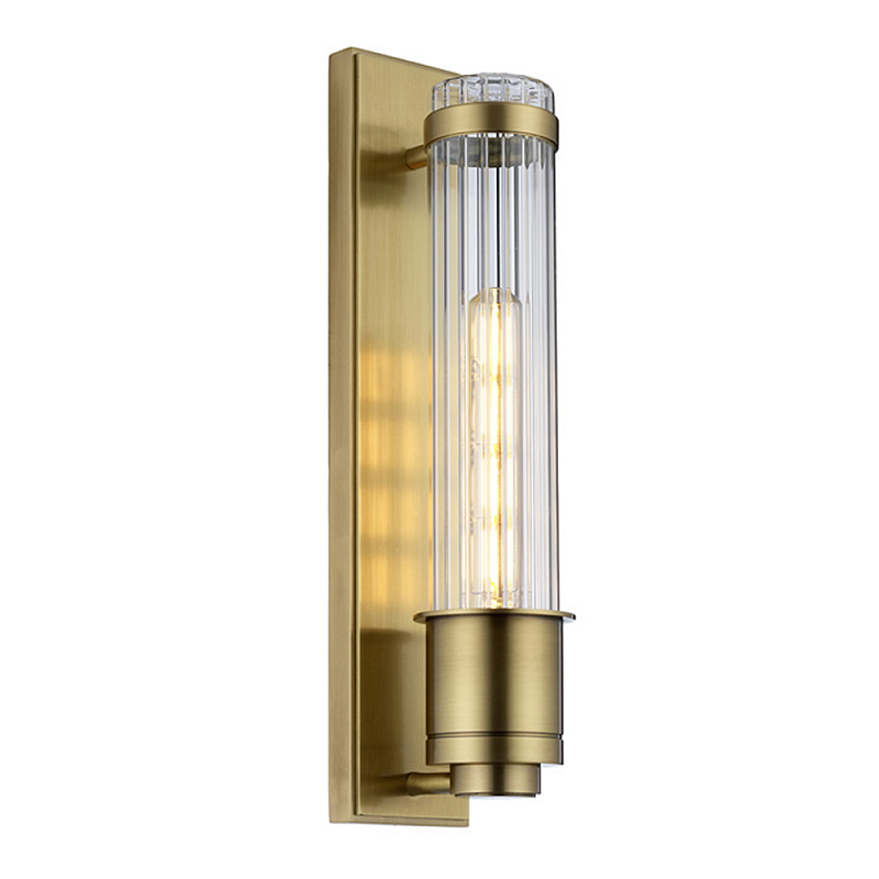 Бра вертикальное с рифленым стеклянным плафоном и прямоугольным основанием Quintiesse Латунь Хром в Брянске | Loft Concept 