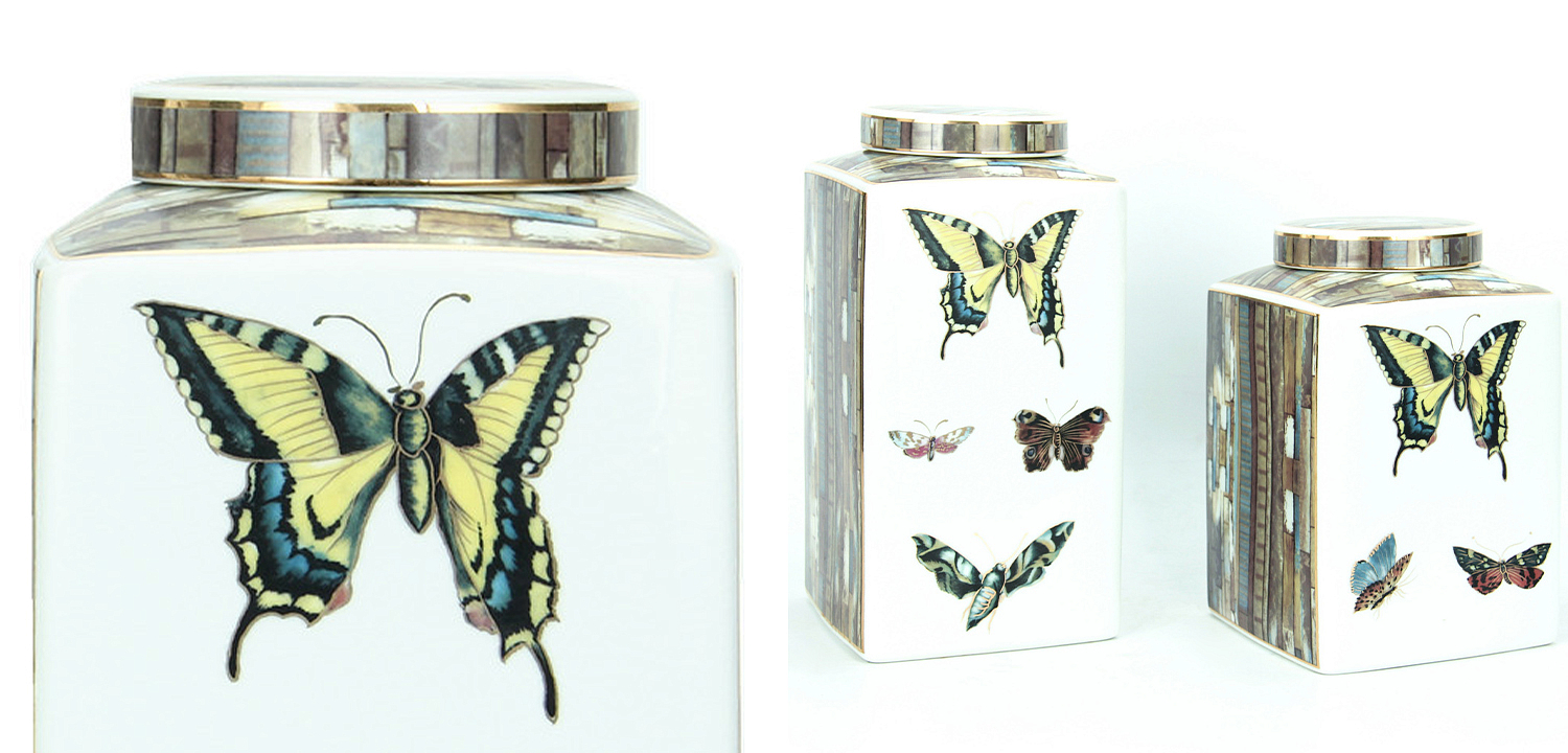 Ваза с крышкой Ceramic Flowers and Butterflies Vase - Loft-Concept в Брянске