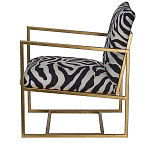 Кресло с металлическим золотистым каркасом и мягкой обивкой с чёрно-белым принтом зебры Wild animals варинант исполнения - 2 | Loft Concept в Брянске