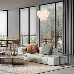 Люстра из белых стеклянных дисков на серебрянном каркасе White Glowing Reflectors варинант исполнения - 2 | Loft Concept в Брянске