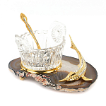 Икорница с ложкой с декором "Кадушка" с гравировкой на подставке из натурального камня Агат Decorative Cavair Dishes варинант исполнения - 2 | Loft Concept в Брянске