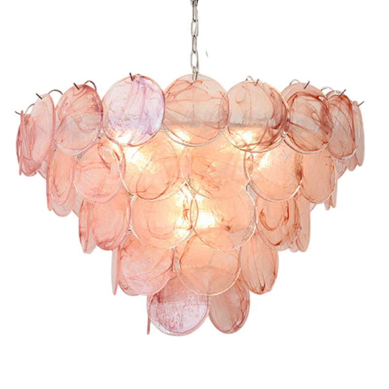 Люстра с каскадом из круглых розовых стеклянных дисков Pink Light Waterfall Розовый Хром Люстра с каскадом из круглых розовых стеклянных дисков Pink Light Waterfall Розовый Хром в Брянске | Loft Concept