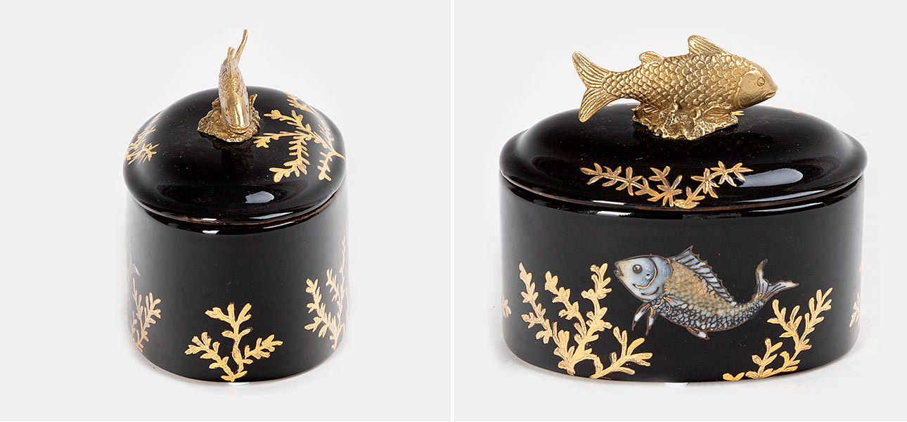 Шкатулка черная фарфоровая Золотая Рыбка Gold fish Шкатулка черная фарфоровая Золотая Рыбка Gold fish - Loft-Concept в Брянске