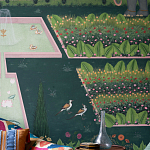 Обои ручная роспись Mahal Garden Original colourway on blue painted Xuan paper варинант исполнения - 2 | Loft Concept в Брянске