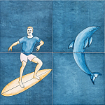 Плитка с узором Дельфин Серфингист варинант исполнения - 1 | Loft Concept в Брянске