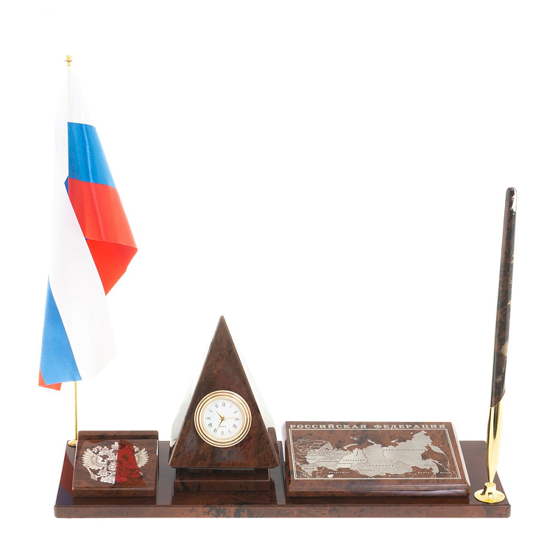 Настольный письменный набор с часами в виде пирамиды из природного камня обсидиана Pyramid of Time Коричневый Бронза Настольный письменный набор с часами в виде пирамиды из природного камня обсидиана Pyramid of Time Коричневый Бронза в Брянске | Loft Concept