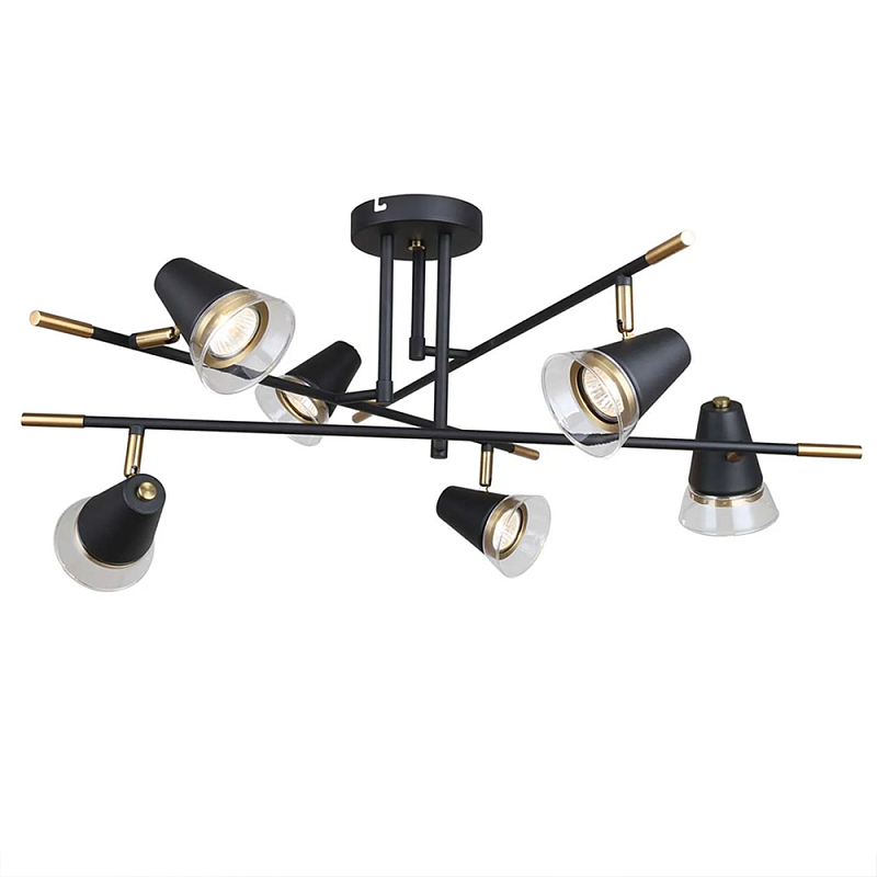 Потолочный светильник с конусообразными плафонами с контрастным сочетанием бронзы и глубоким черным цветом Aurika Черный Прозрачный в Брянске | Loft Concept 