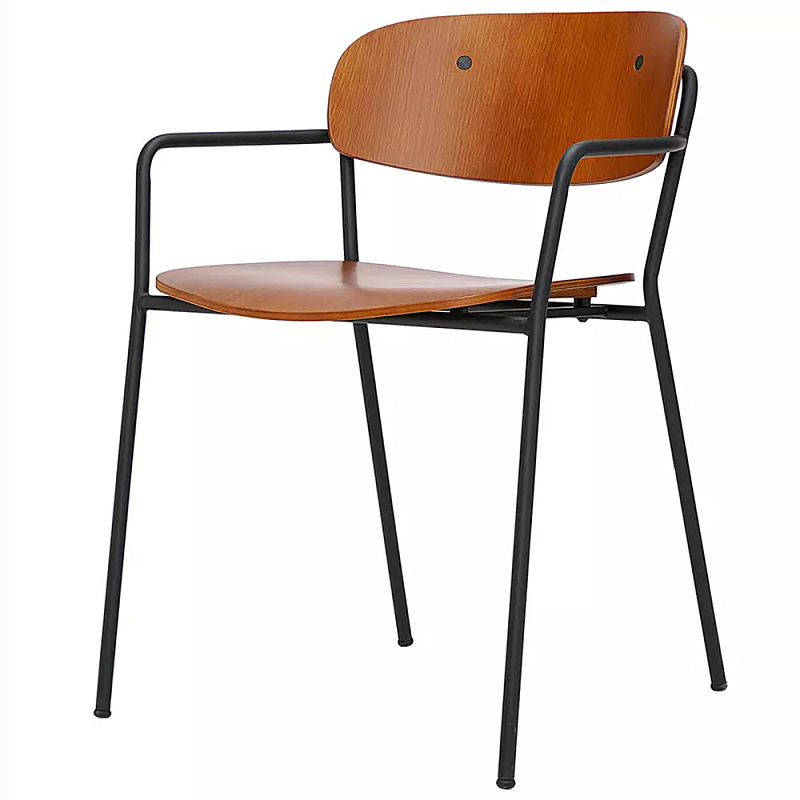 Стул на железных ножках Chair Space Arrangement с подлокотниками Орех Черный Стул на железных ножках Chair Space Arrangement с подлокотниками Орех Черный в Брянске | Loft Concept