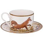 Чайная пара из фарфора с изображением утки и лисы 300 мл Hunting Porcelain Collection варинант исполнения - 1 | Loft Concept в Брянске