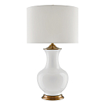 Настольная лампа белого цвета с фарфоровым основанием и латунными акцентами и тканевым абажуром Currey & Company варинант исполнения - 1 | Loft Concept в Брянске