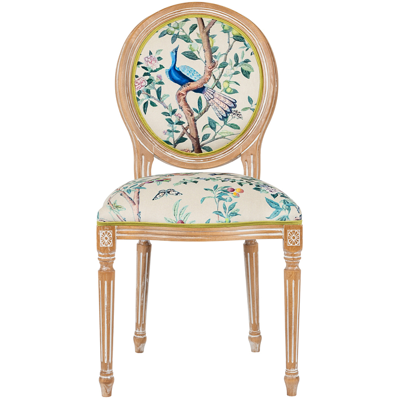 Стул из массива бука бежевый с изображением птиц в саду Beige Green Chinoiserie Blue Bird Chair Бежевый Мульти Салатовый Стул из массива бука бежевый с изображением птиц в саду Beige Green Chinoiserie Blue Bird Chair Бежевый Мульти Салатовый в Брянске | Loft Concept