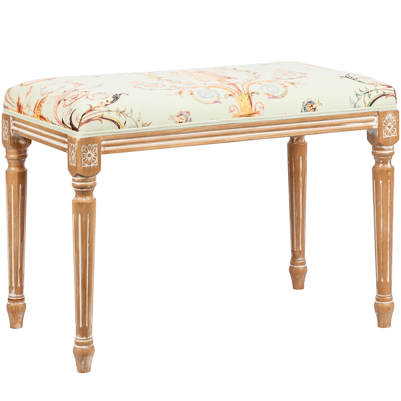 Банкетка из массива бука светло-зеленая с растительным орнаментом Raffael Angel Floral Banquette Салатовый Мульти Светлый дуб в Брянске | Loft Concept 