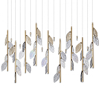 Люстра с золотистыми трубками и прозрачными стеклянными листьями на подвесах Sylva  варинант исполнения - 1 | Loft Concept в Брянске