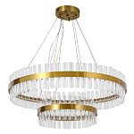 Люстра подвесная двухъярусная с золотистымыми кольцами и прозрачными стеклянными элементами Ring Horizontal варинант исполнения - 1 | Loft Concept в Брянске