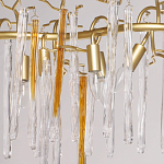 Люстра линейная золотого цвета с декоративными ветвями и длинными стеклянными подвесками в форме сосулек Droplet Chandelier варинант исполнения - 3 | Loft Concept в Брянске