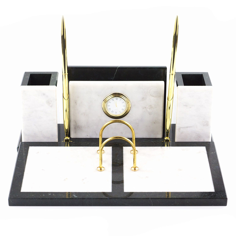 Настольный письменный набор из белого мрамора с часами Marble Accessory Белый Черный Настольный письменный набор из белого мрамора с часами Marble Accessory Белый Черный в Брянске | Loft Concept
