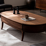 Кофейный стол овальный из дерева с 2-мя ящиками Coffee Walnut Table варинант исполнения - 3 | Loft Concept в Брянске