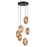 Люстра каскадная с 6-ю стеклянными круглыми плафонами янтарного цвета Savio Glass Disc Light варинант исполнения - 2 | Loft Concept в Брянске