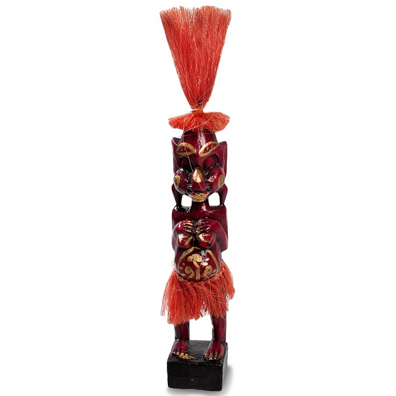 Деревянная декоративная статуэтка Asmat Red Straw Headdress Statuette Red Красный Золотой Деревянная декоративная статуэтка Asmat Red Straw Headdress Statuette Red Красный Золотой в Брянске | Loft Concept