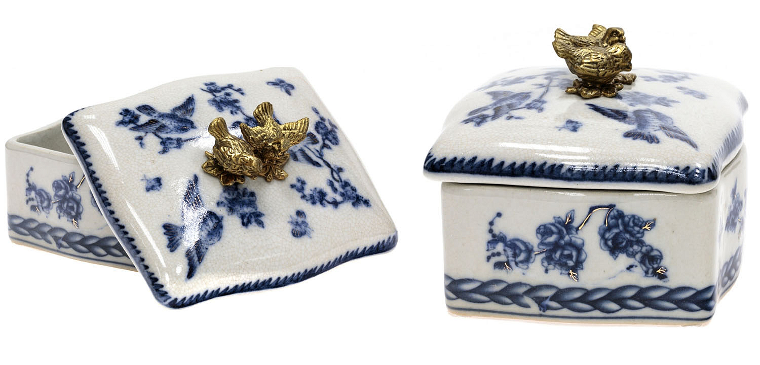 Шкатулка Blue Flowers and Bronze Birds Шкатулка Blue Flowers and Bronze Birds - Loft-Concept в Брянске