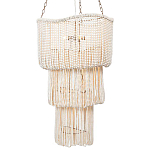 Трехъярусная люстра с подвесками из круглых деревянных бусин белая White Beads Three-tier Chandelier  варинант исполнения - 2 | Loft Concept в Брянске