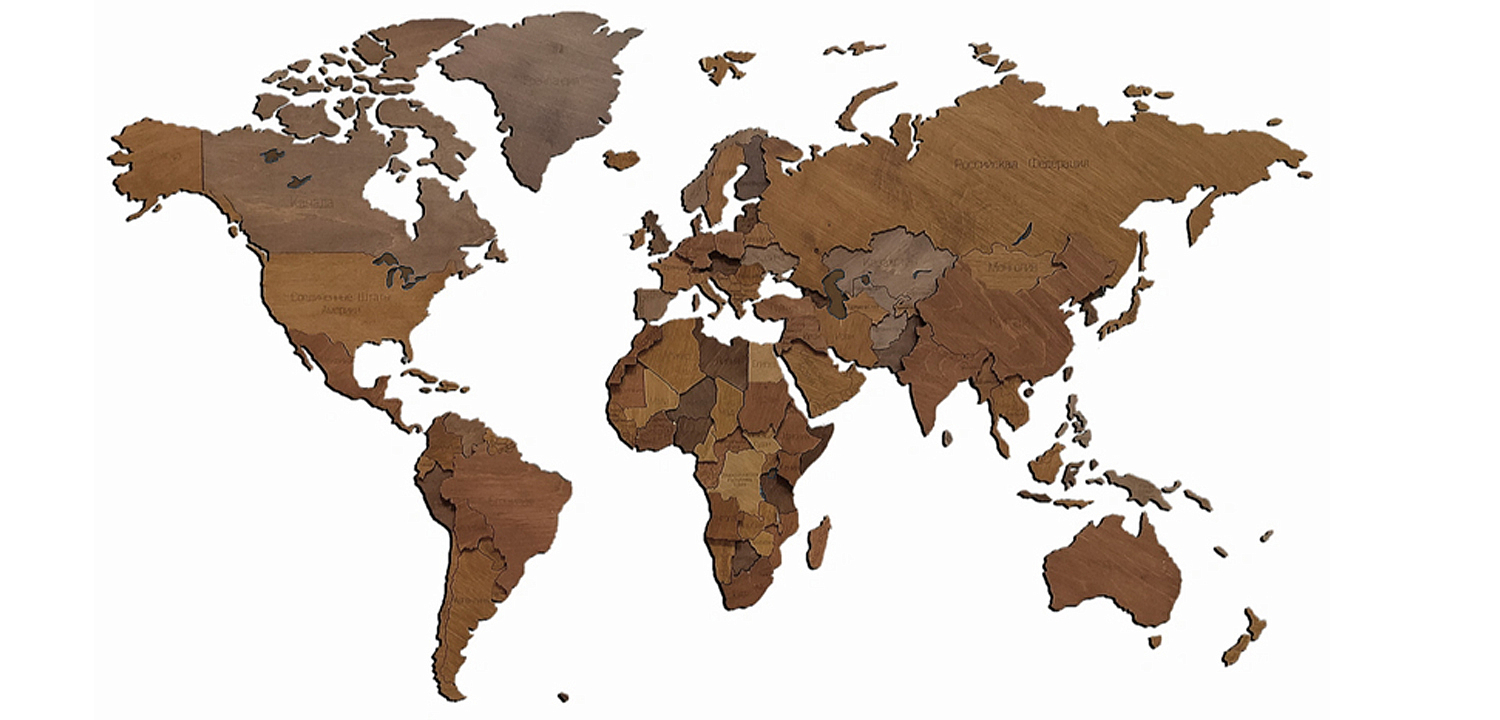 Аксессуар на стену Wooden World Map цвет орех Аксессуар на стену Wooden World Map цвет орех - Loft-Concept в Брянске