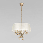 Люстра подвесная круглая с тканевым полупрозрачным абажуром и подвесками 6 ламп Gilded Elegance варинант исполнения - 2 | Loft Concept в Брянске
