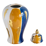 Ваза с крышкой и мазками синего и золого цвета на белом фоне Chinoiserie Ceramics варинант исполнения - 2 | Loft Concept в Брянске